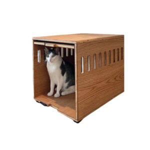 ​​Modern Flip-Top Dog Crate with Cushion and Wood Finish Options​​