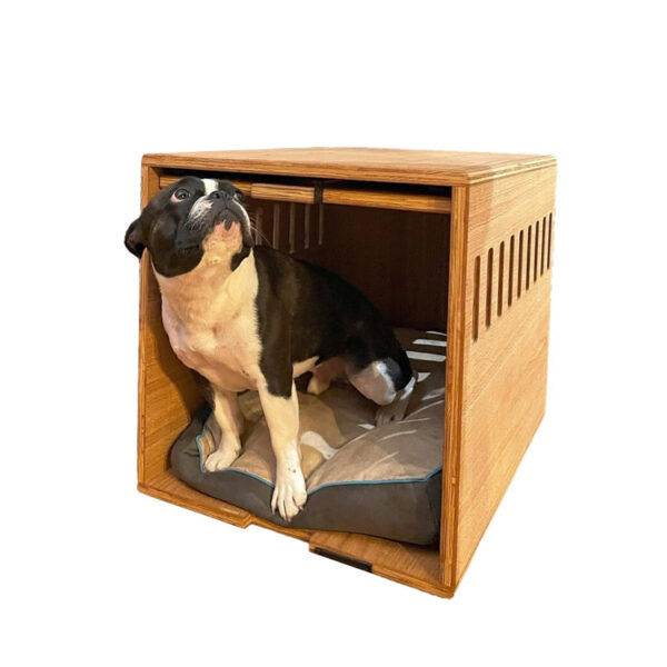 ​​Modern Flip-Top Dog Crate with Cushion and Wood Finish Options​​