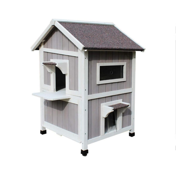 ​​Weatherproof 2-Story Outdoor Cat Shelter with Balcony and Escape Door​​