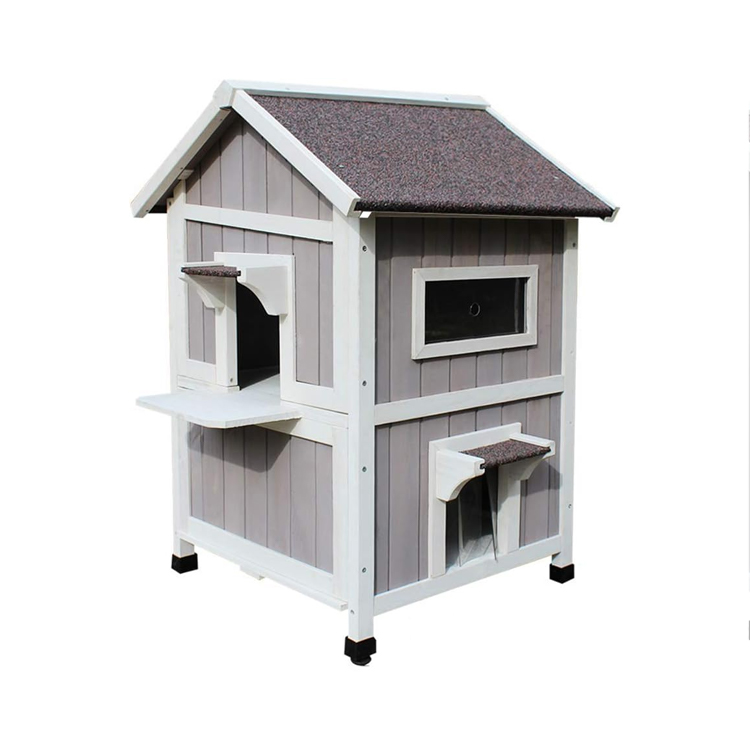 ​​Weatherproof 2-Story Outdoor Cat Shelter with Balcony and Escape Door​​