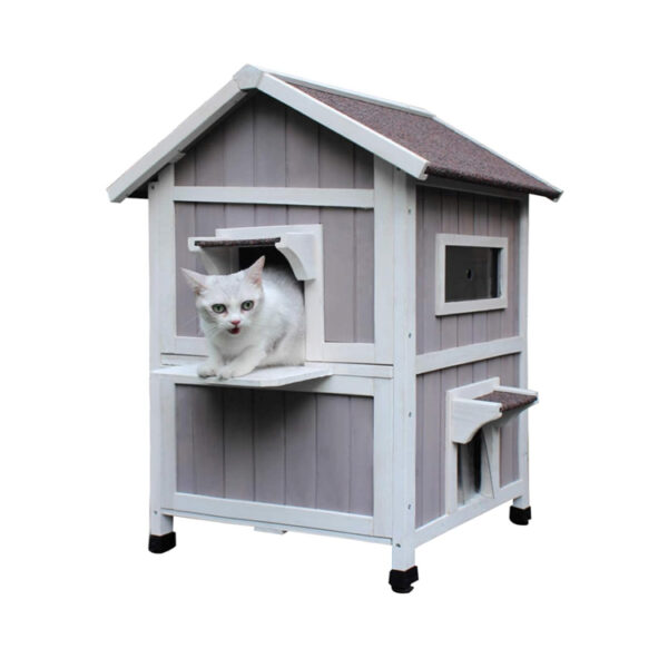 ​​Weatherproof 2-Story Outdoor Cat Shelter with Balcony and Escape Door​​