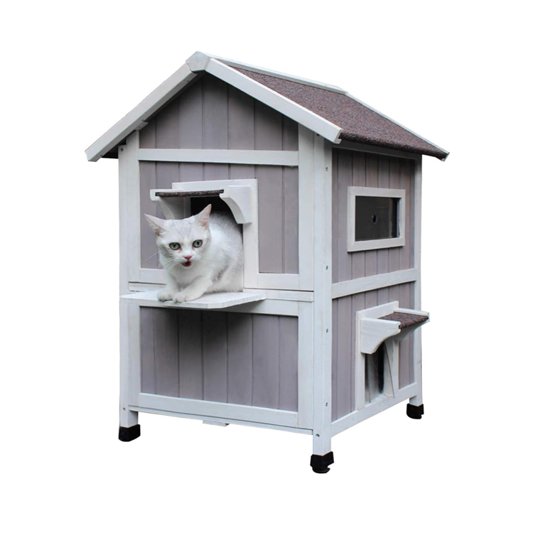 ​​Weatherproof 2-Story Outdoor Cat Shelter with Balcony and Escape Door​​