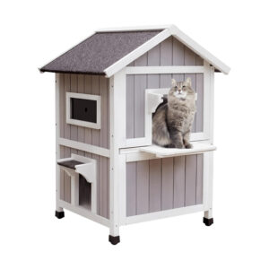 ​​Weatherproof 2-Story Outdoor Cat Shelter with Balcony and Escape Door​​