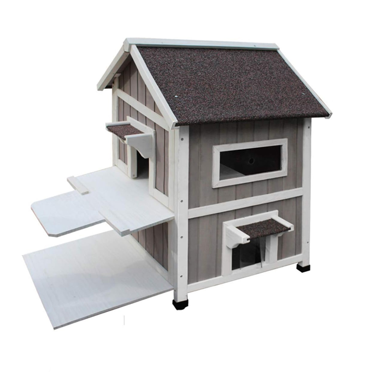 ​​Weatherproof 2-Story Outdoor Cat Shelter with Balcony and Escape Door​​
