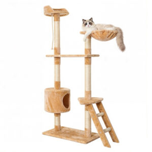 Indoor Cat Climbing Tree Wood & Plush 60×60×152cm