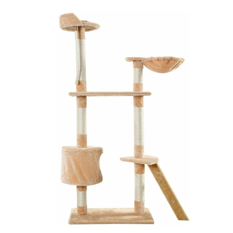 Indoor Cat Climbing Tree Wood & Plush 60×60×152cm - Image 3