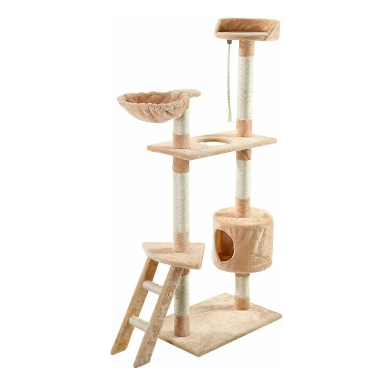 Indoor Cat Climbing Tree Wood & Plush 60×60×152cm