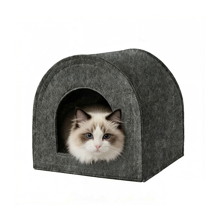 Premium Felt Cat Cave – Modern Semi-Enclosed Pet Hideout