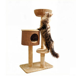 Wood Cat Condo Scratching Post 60×40×120cm