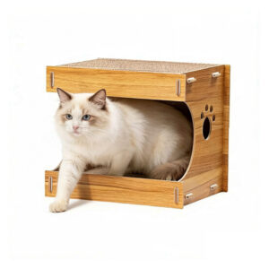 2-in-1 Wooden Cat House with Corrugated Scratcher Roof