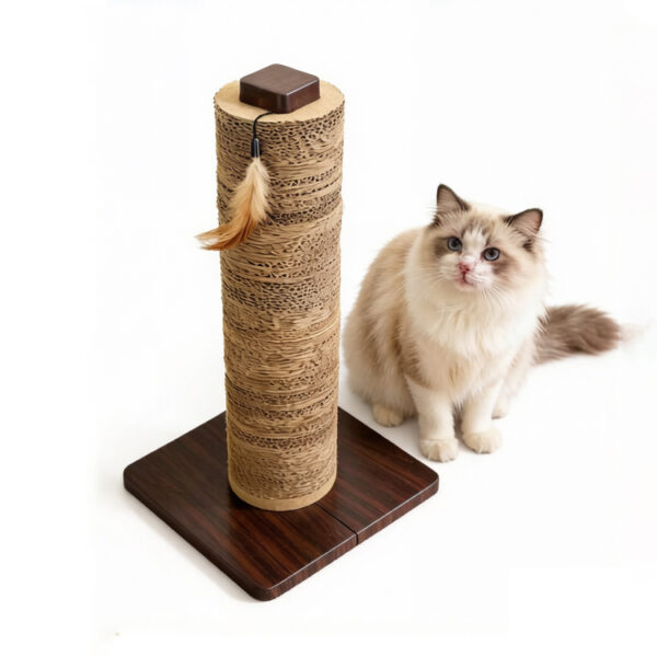 Solid Wood Vertical Cat Scratching Post with Interactive Feather Toy ...